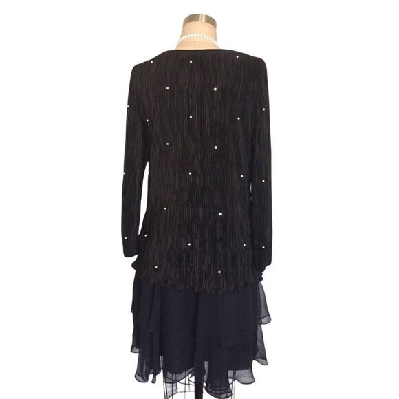 Elegant 80s Black Pearl Beaded Drop Waist Dress by After Dark - Picture 3 of 3